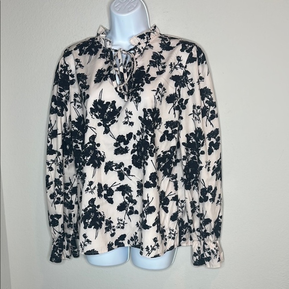 SHEIN Cream and Black Floral Blouse